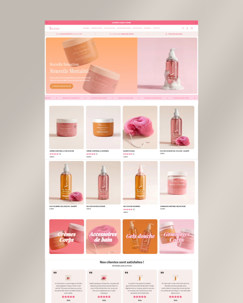 Site shopify réalisé par Beynaweb Nathalie - webdesigner experte Shopify - Novensa